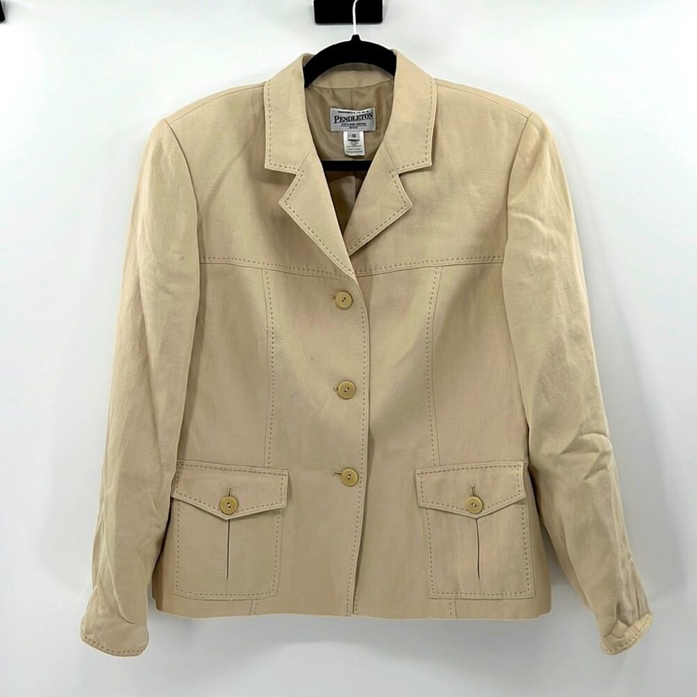 Pendleton Silk Linen Neutral 3 Button Blazer - Beige - 12P